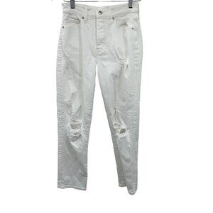 Old Navy 28" waist Extra High Rise Sky Hi Straight Distressed Ripped White Denim